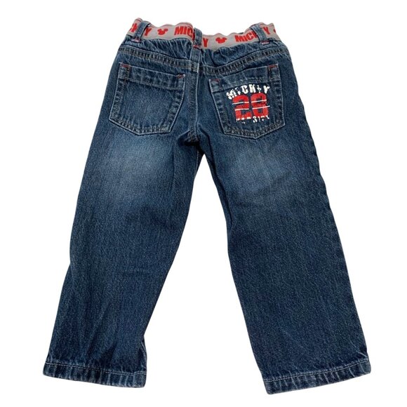 Vintage Y2K Disney Mickey Mouse Blue Jeans Pull On Red Gray waist band Spellout - Picture 1 of 4